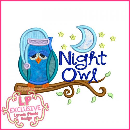 Night Owl Applique Machine Embroidery Design File 4x4 5x7 6x10