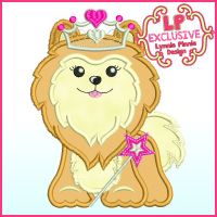 Princess Pomeranian Puppy Dog with Crown Applique Machine Embroidery Design File 4x4 5x7 6x10