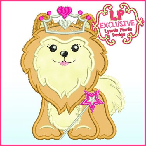 Princess Pomeranian Puppy Dog with Crown Applique Machine Embroidery Design File 4x4 5x7 6x10