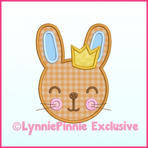 Boy Bunny with Crown Applique Machine Embroidery Design File 4x4 5x7 6x10