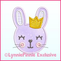 Girl Bunny with Crown Applique Satin Stitch Machine Embroidery Design File 4x4 5x7 6x10