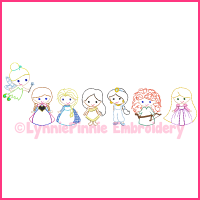 SET of 7 Mini ColorWork Princess Designs Sketch Machine Embroidery Digital Design Files - 3 sizes 4x4