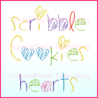 Scribble Hearts Font Triple Sketch DIGITAL Embroidery Machine File -- 3 sizes + BX