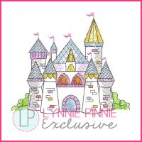 Watercolor Castle Scribble Colorwork Machine Embroidery Design 5 sizes 4x4 5x7 6x10