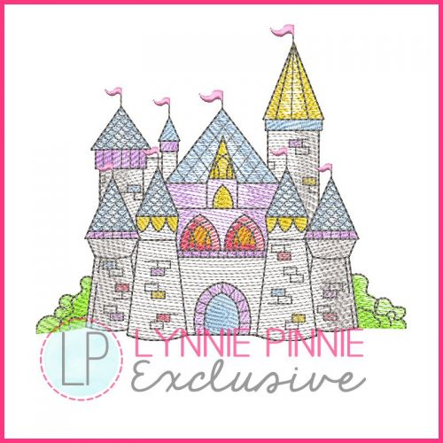 Watercolor Castle Sketch Fill Machine Embroidery Design Optional Mylar 5 sizes 4x4 5x7 6x10 7x11