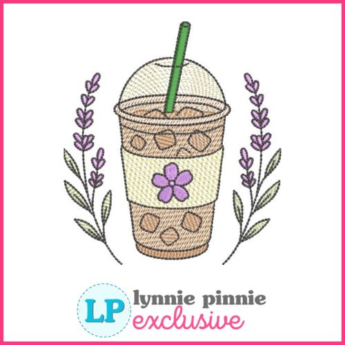 Lavender Iced Latte Sketch Fill Embroidery Design | Coffee Embroidery | 4in 5in 6in