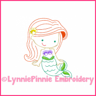 Mermaid Princess Cutie Colorwork Sketch Embroidery Design 4x4 5x7 6x10