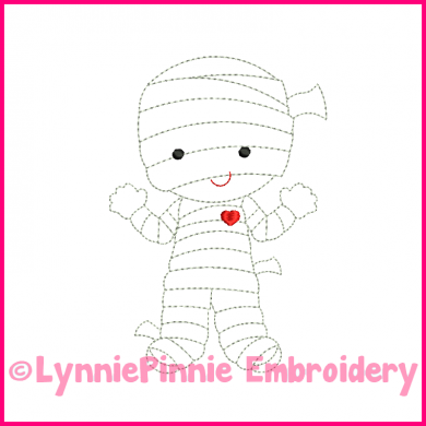 Lil Mummy Colorwork Sketch Embroidery Design 4x4 5x7 6x10