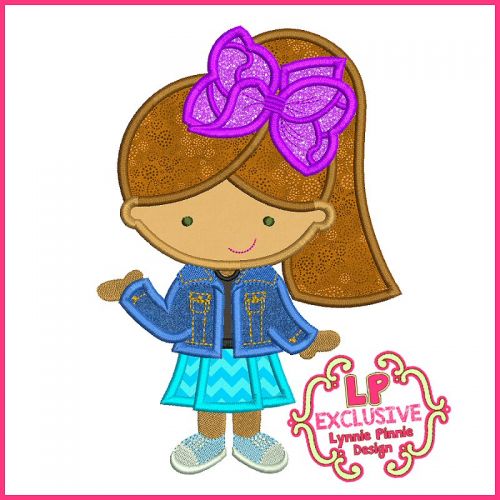 Big Bow Cutie Girl Applique Embroidery Design File 4x4 5x7 6x10