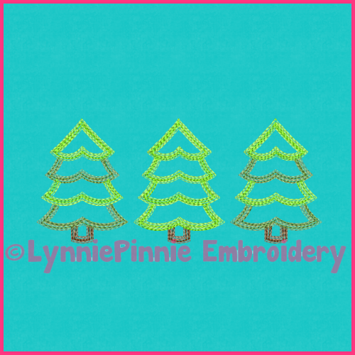 Colored Pencil Trio of Trees Applique Embroidery Design 4x4 5x7 6x10 7x11