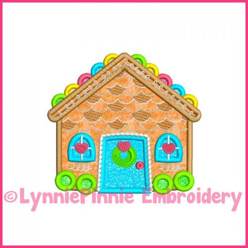 Colorful Candy Gingerbread House Applique 4x4 5x7 6x10 Machine Embroidery Digital Design File
