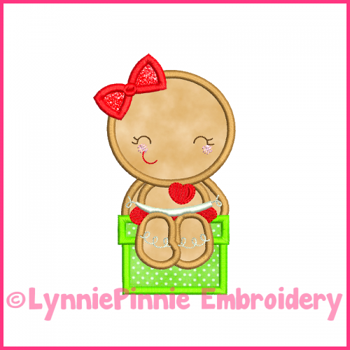 Sitting Ginger Girl Applique 4x4 5x7 6x10 Machine Embroidery Digital Design File