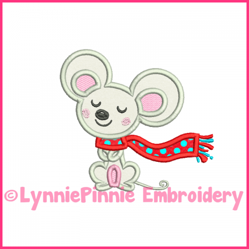 Winter Mouse Applique 4x4 5x7 6x10 Machine Embroidery Digital Design File