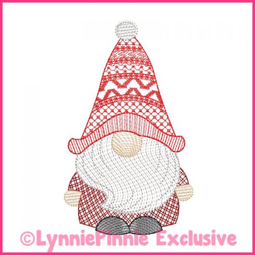 ColorWork Sketch Fill Winter Gnome Boy 2 Embroidery Design File 4x4 5x7 6x10