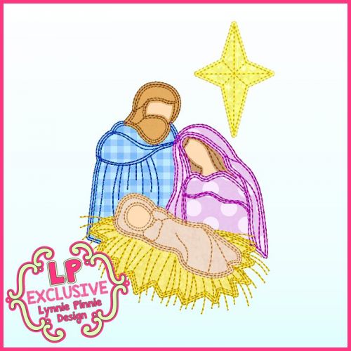 Scribble Stitch Nativity Applique Machine Embroidery Design File 4x4 5x7 6x10