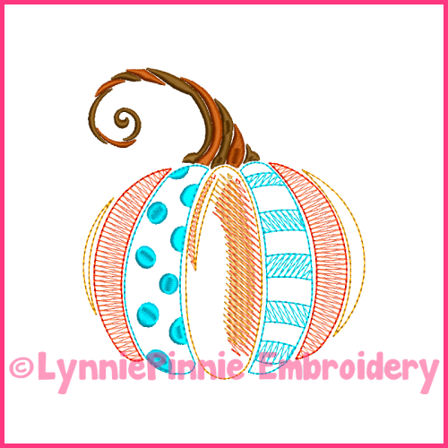 Vintage Fancy Pumpkin 2 ColorWork Sketch Embroidery Design 4x4 5x7 6x10 7x11