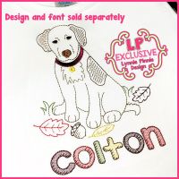 ColorWork Fall Leaves Dog Sketch Machine Embroidery Design File 4x4 5x7 6x10