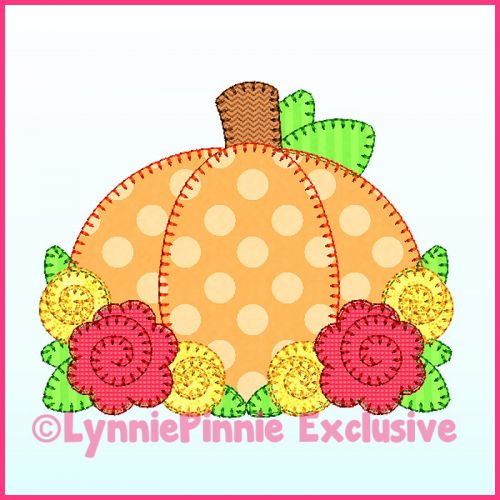 Bold Blanket Stitch Pumpkin with Roses Applique Machine Embroidery Design File 4x4 5x7 6x10 7x11