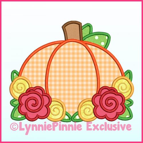 Pumpkin with Roses Applique Machine Embroidery Design File 4x4 5x7 6x10 7x11