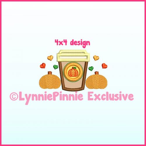 Pumpkin Spice Latte Applique Machine Embroidery Design File 4x4 5x7 6x10