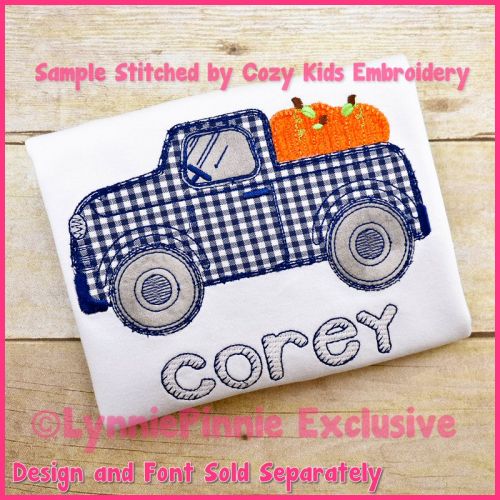 Crafty Applique Pumpkin Truck Machine Embroidery Design File 4x4 5x7 6x10