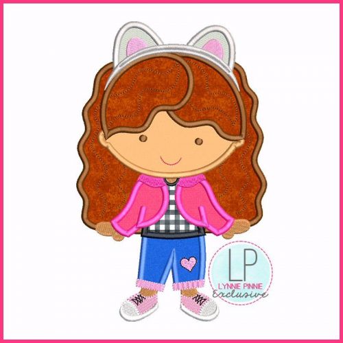 Applique Cat Cafe Cutie Girl Machine Embroidery Design File 4x4 5x7 6x10