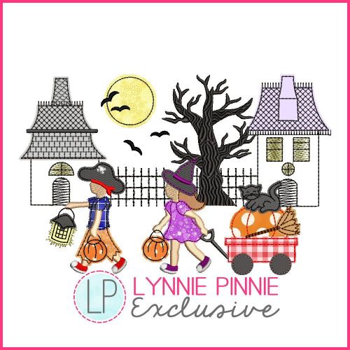 Neighborhood Halloween Parade Bean Stitch Applique Machine Embroidery Design 3 sizes 5x7 6x10 7x11