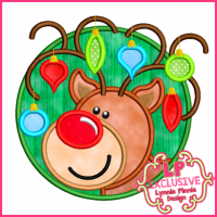 Circle Frame Reindeer Boy with Ornaments 4x4 5x7 6x10 7x11 SVG