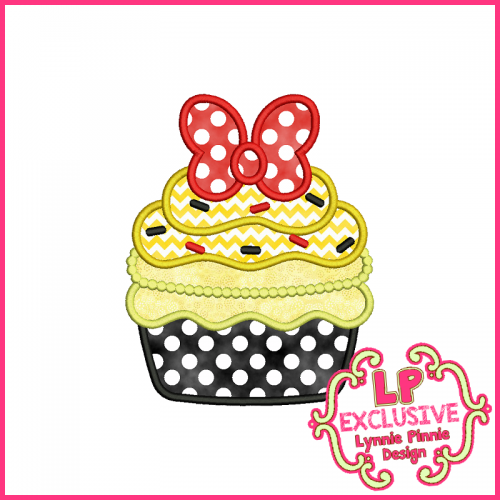 Pretty Bow Cupcake Applique Design 4x4 5x7 6x10