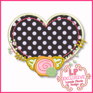 Heart Frame with Rose Applique Design 4x4 5x7 6x10 7x11