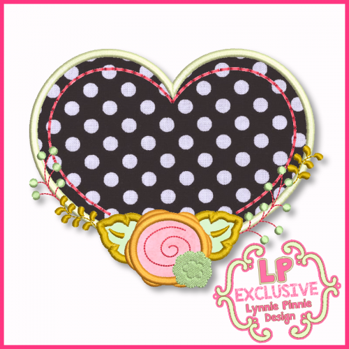 Heart Frame with Rose Applique Design 4x4 5x7 6x10 7x11