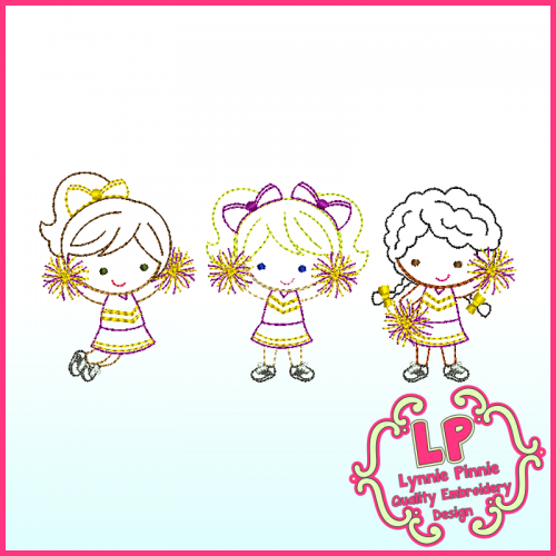 ColorWork Cheerleaders Trio Embroidery Design File 4x4 5x7 6x10