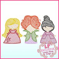 Sketch Fill Witch Sisters Trio Machine Embroidery Design File 4x4 5x7 6x10