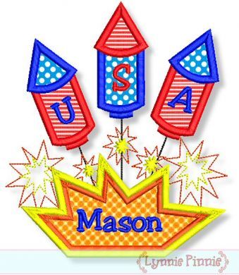 USA Fireworks Trio Applique 4x4 5x7 6x10