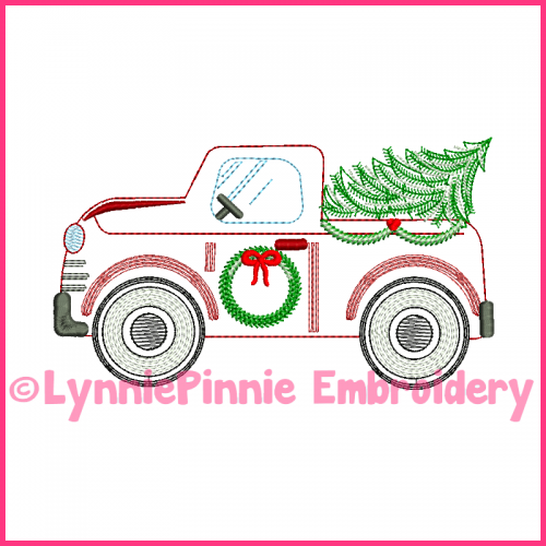 ColorWork Vintage Winter Truck with Christmas Tree  Embroidery Design 4x4 5x7 6x10 7x11