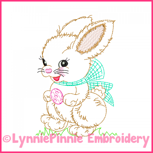 Vintage Easter Bunny Colorwork Sketch Embroidery Design 4x4 5x7 6x10