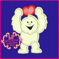 Yeti with Heart Applique 4x4 5x7 6x10