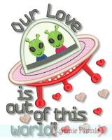 Alien Valentine Applique 4x4 5x7 6x10 - optional vinyl