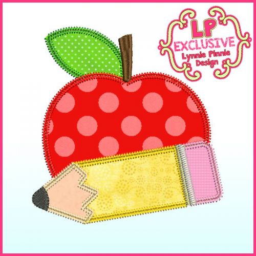 Triple Zig Zag Applique Apple with Pencil Machine Embroidery Design File 4x4 5x7 6x10