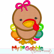 My First Gobble Baby Turkey Girl Applique 4x4 5x7 6x10