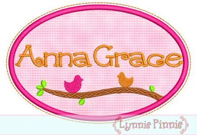 Oval Birds Applique Monogram Name Frame 4x4 5x7 6x10 7x11