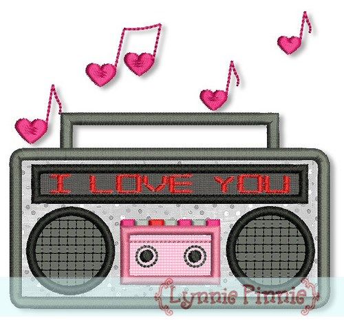 I LOVE YOU BoomBox Applique 4x4 5x7