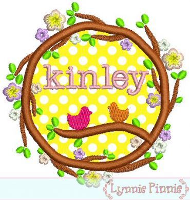 Flowers and Birds Applique Monogram Name Frame 4x4 5x7 6x10 7x11