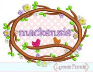 Flowers and Birds Applique Monogram Name Frame - Oval 4x4 5x7 6x10 7x11