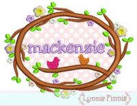 Flowers and Birds Applique Monogram Name Frame - Oval 4x4 5x7 6x10 7x11