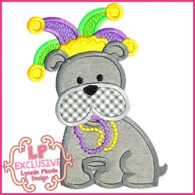 Mardi Gras Bobbin the Bulldog Applique 4x4 5x7 6x10 7x11 SVG