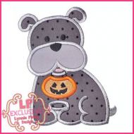 Bobbin the Bulldog with Halloween Pumpkin Applique 4x4 5x7 6x10 7x11 SVG