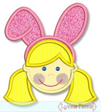 Bunny Ears Girl Applique 4x4 5x7 6x10