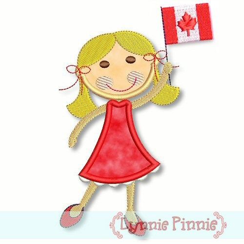 Applique Canadian Flag Girl 4x4 5x7