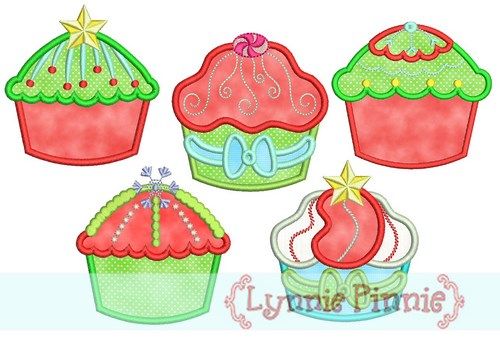 Christmas Cupcakes Applique Set 4x4 5x7